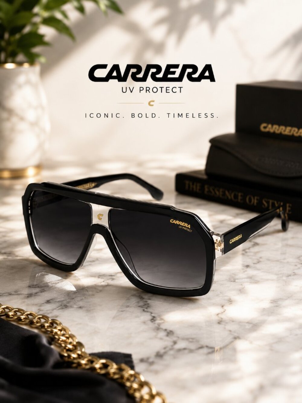 Carrera Oversized Shield Sunglasses Black Gray Gradient UV Protection Unisex